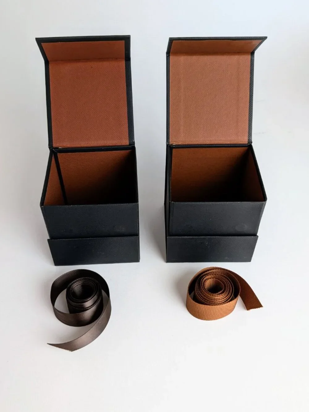 Set of 2 Coach Small Gift Boxes with Brown and Satin Dark Brown Ribbons
